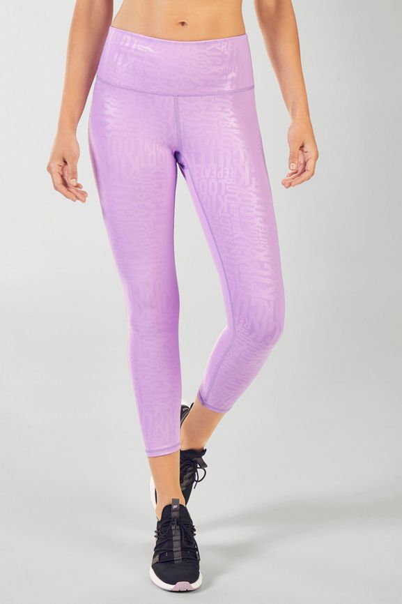 Fabletics Women's Mid-Rise Purple Flurry Camo Printed PowerHold Capri  Leggings S