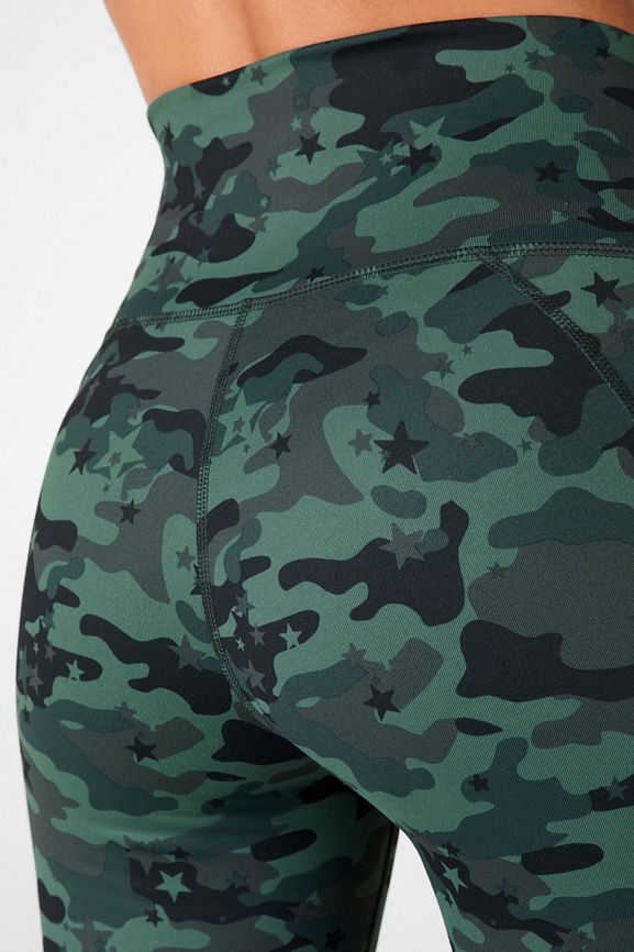 Fabletics Mid Rise Printed Pink Shimmer Camo Powerhold Leggings
