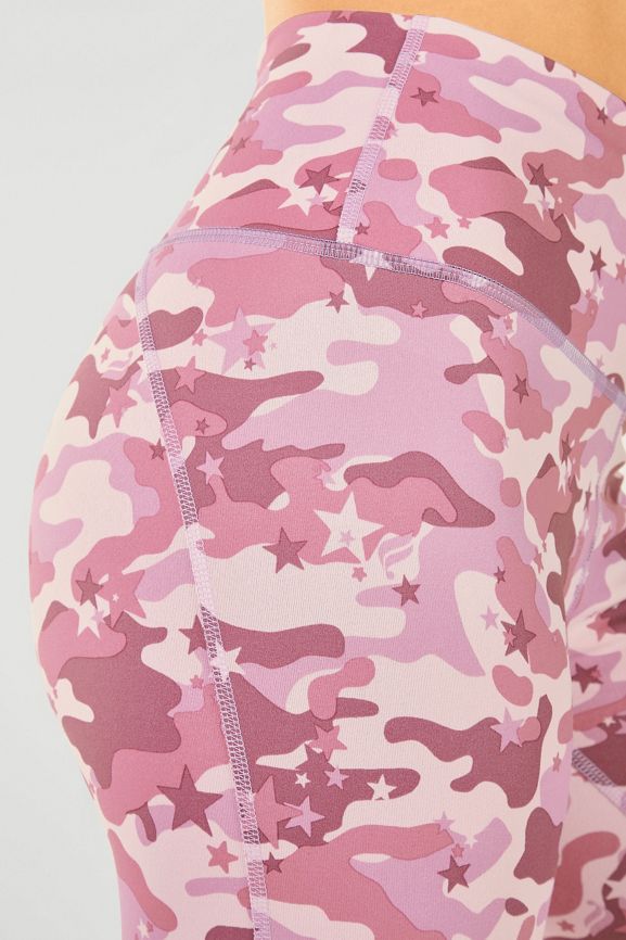 Fabletics Mid Rise Printed Pink Shimmer Camo Powerhold Leggings Yoga pants  Small