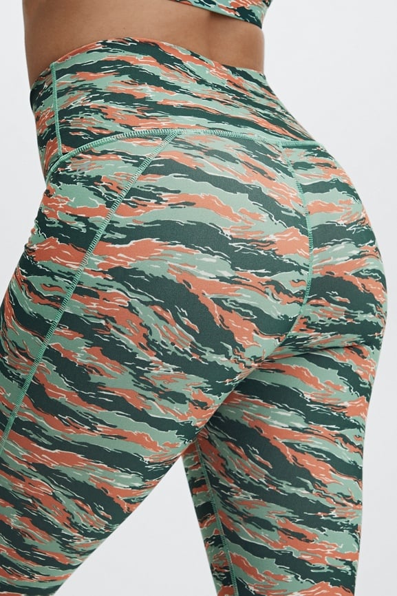 Fabletics Powerhold High Rise Camo Leggings Green Side Hip Pockets Stitch  Small