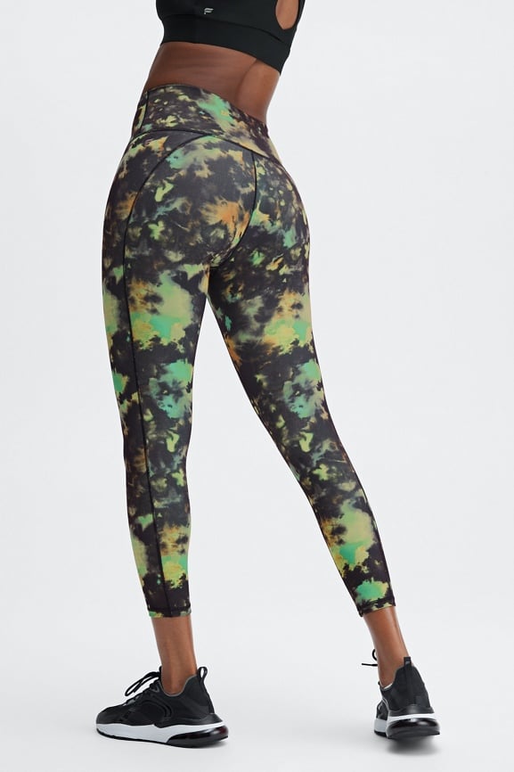 Fabletics PowerHold The Boost 7/8 Strappy Leggings Pink Gray Camo