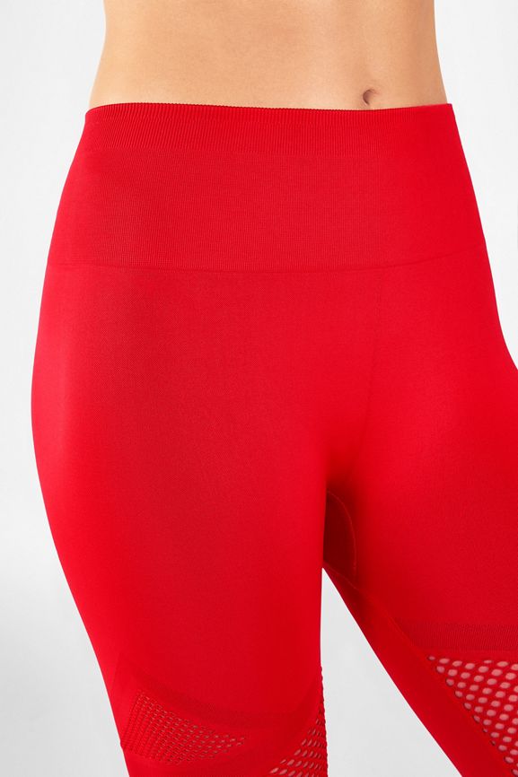 Fabletics Womens Small Leggings Seamless High Waisted Mesh 7/8 Red NWT  $49.95