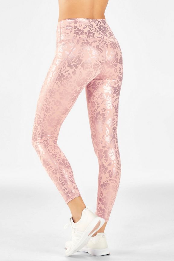 Fabletics, Pants & Jumpsuits, Fabletics Oasis Pureluxe High Waisted 78  Legging Pink Foil Size Small Shiny