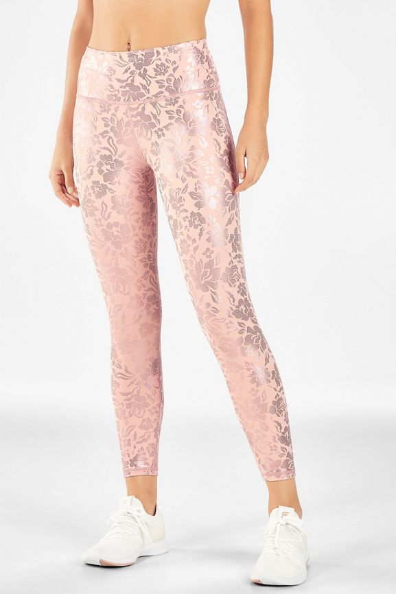 Fabletics, Pants & Jumpsuits, Fabletics Oasis Pureluxe High Waisted 78  Legging Pink Foil Size Small Shiny