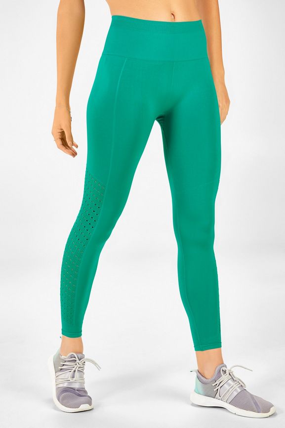 Fabletics Seamless High-Waisted Mesh Legging XS Teal Fjord Colored Pants  Workout