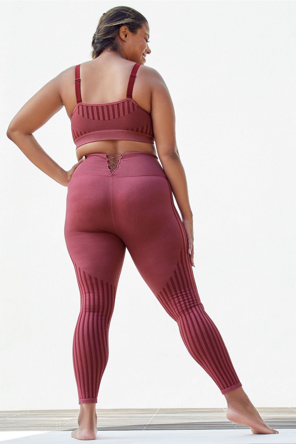FABLETICS High Waisted Seamless Rib Legging Salsa Red Pink Colorblock Large