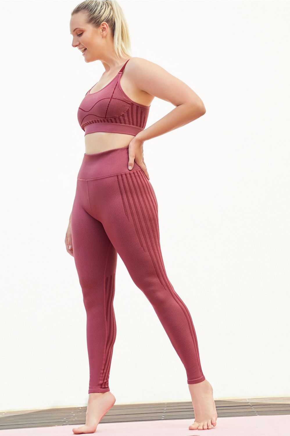 Fabletics NWT $50 [ Small ] High-Waisted Seamless Rib Leggings Dark Rouge  #5960 Pink - $45 (10% Off Retail) New With Tags - From Naomi