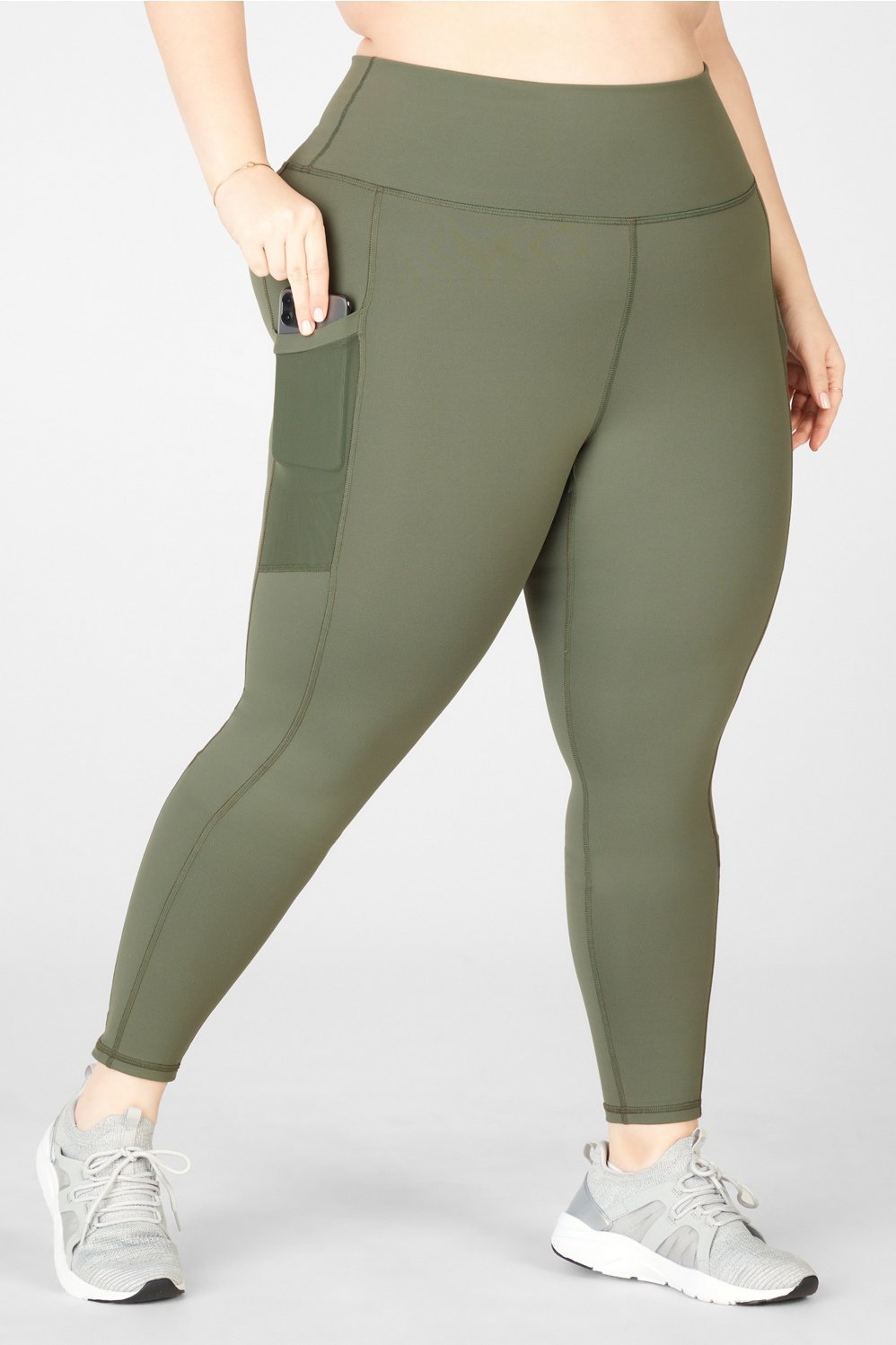 BNWT Fabletics Green 1X UK 26 breathable Compression Legging Plus support  khaki