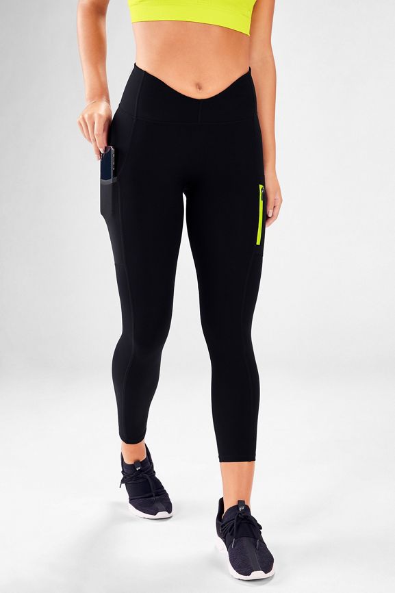 FABLETICS / Black yoga pants + side phone pocket + zippers / XS