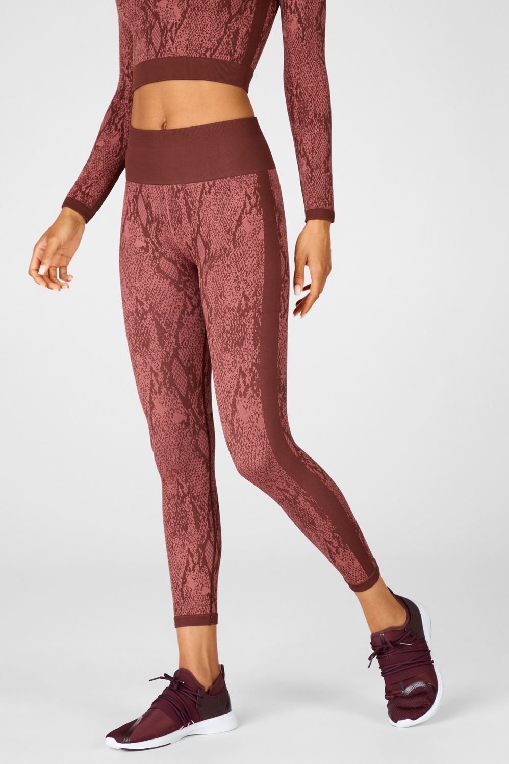 Fabletics High-Waisted Seamless Reptile Legging Womens Saddle Brown Size XS