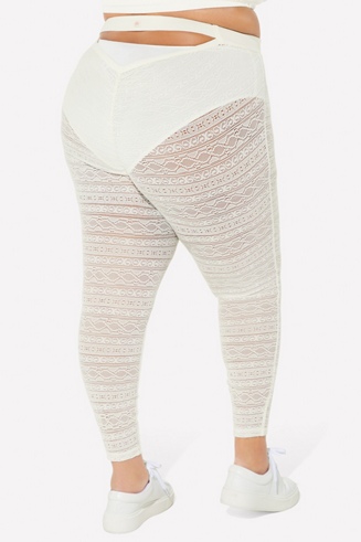 Plus Size Lace High Waisted Leggings - White