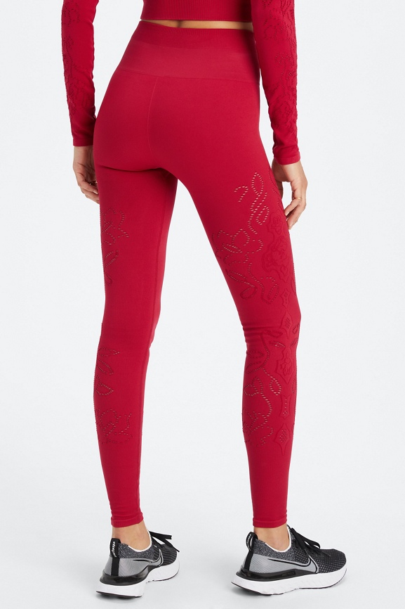 Fabletics Ultra High Waisted Seamless Rib Lounge Legging Womens red Size XL