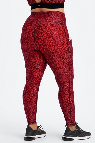 NWT Women FABLETICS Mid-Rise SculptKnit Leopard 7/8 Leggings Red