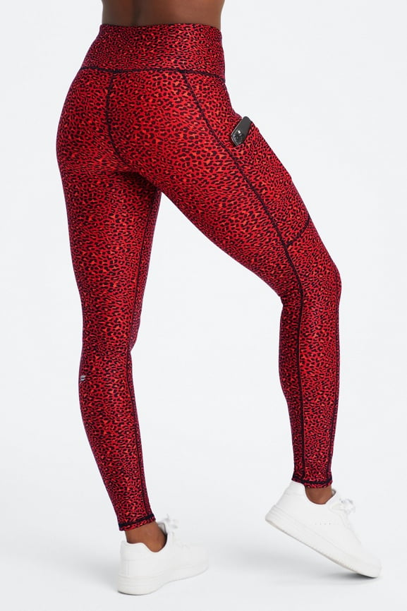 90 Degree by Reflex Leggings Womens XL Red Rust Leopard Print High