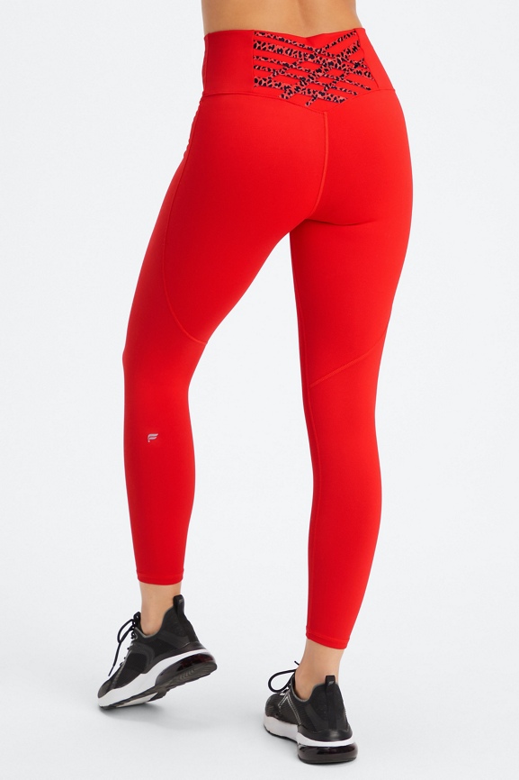 New Spyder Red high Waisted Warm Fleece Lined Leggings Size Large Winter  Sports