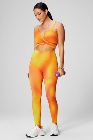 Women Gym Leggings Seamless High Waist with Phone Pocket - Orange