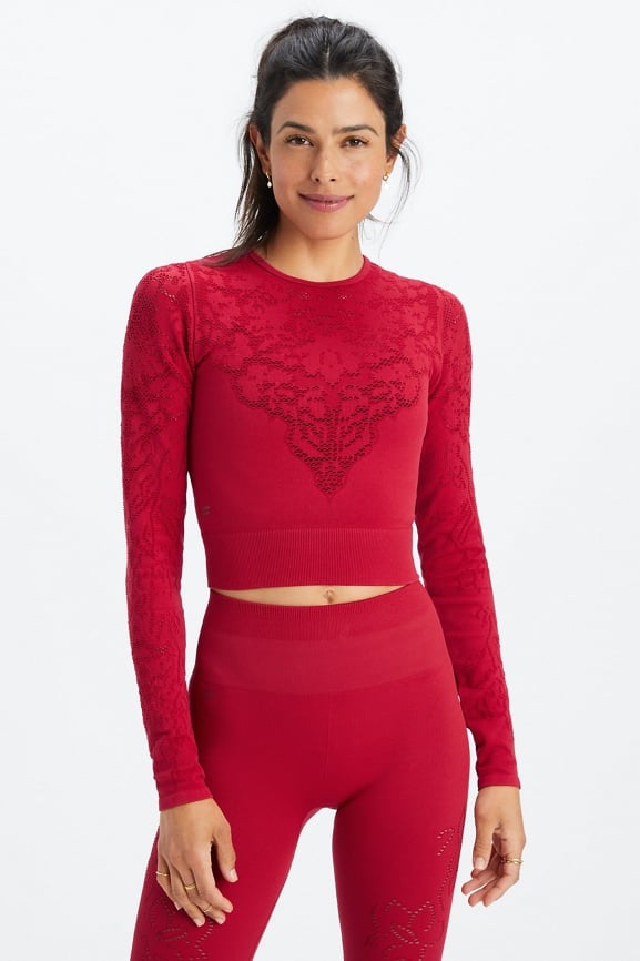 Fabletics Jaymee Mesh Long-Sleeve Top , Various Sizes Title: M/Red