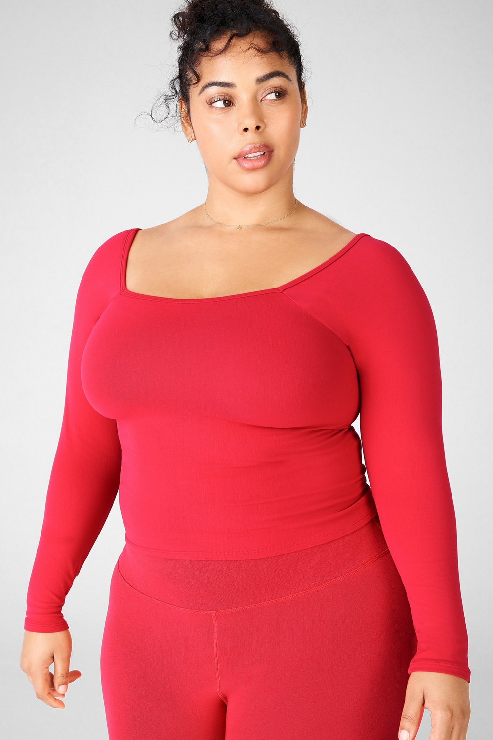 Women's Fabletics Emilia Top Size Large Long Sleeve Red Croptop