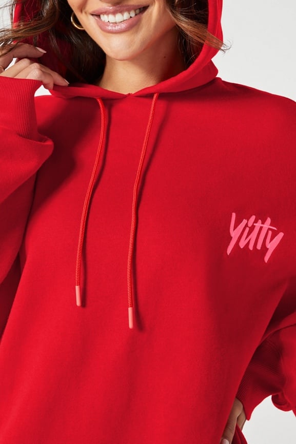 Red discount label hoodie