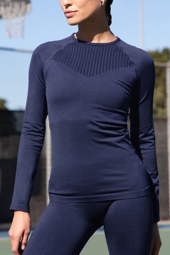 Fabletics , New, Persimmon Red Flora Seamless Long Sleeve Active Top, Large  - $34 New With Tags - From Dawn