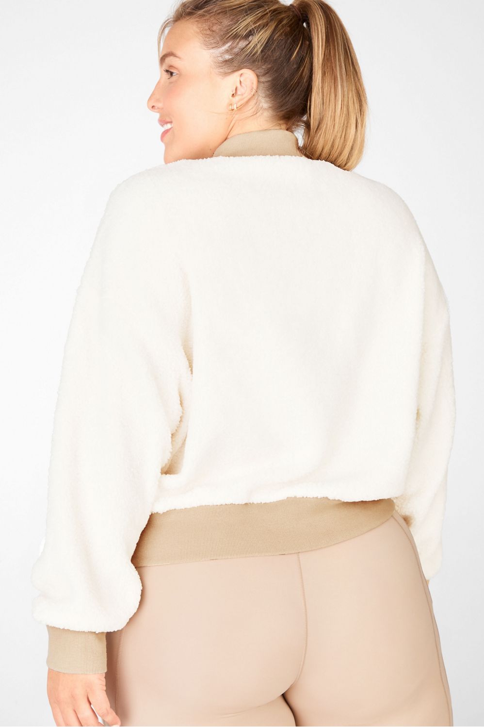 Fabletics Teddy Medium Cropped Malia Polar Fleece Pullover Sweatshirt Tan  Cream - $28 - From Gina