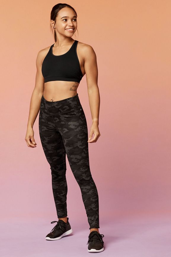 Fabletics Mid Rise Printed Pink Shimmer Camo Powerhold Leggings