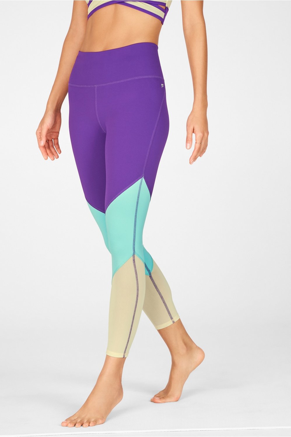 Fabletics Zone High-Waisted 7/8 Colorblock Leggings Marina Blue Grey Small  