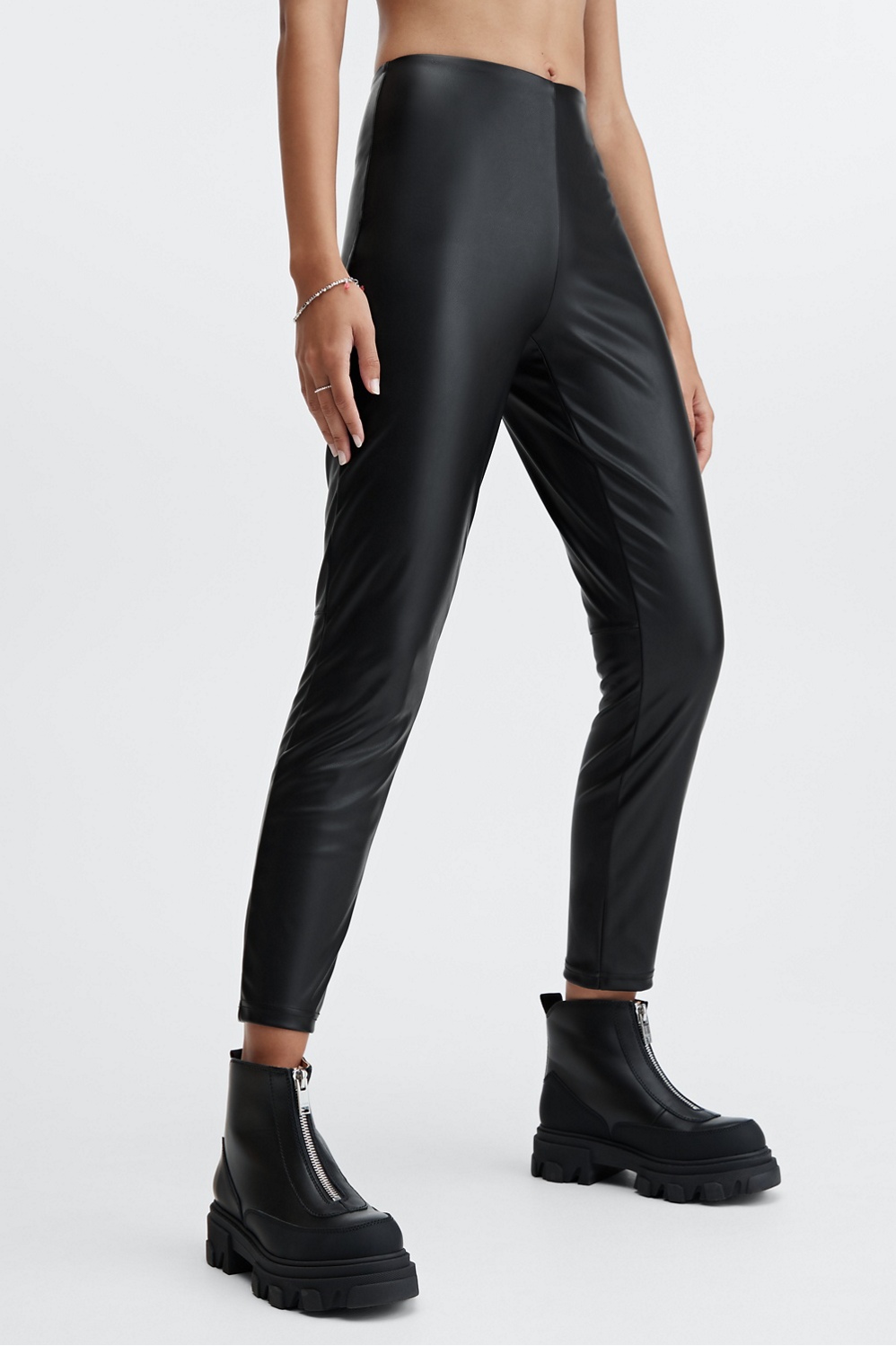 Just Fab High Rise Faux Leather Leggings, Size L