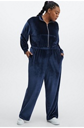 Fabletics NWOT Blue Velour Zip-Up shops Wide Leg Jumpsuit Size XXS