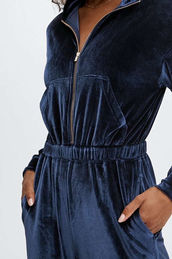 Order Anthropologie Jumpsuit Cozy Velvet Hooded Velour Oversized Zips Navy MP GUC