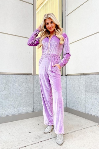 Purple velour jumpsuit online