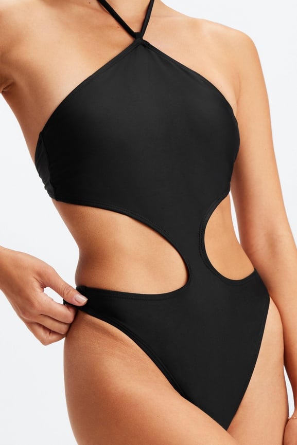 Textured One-Shoulder Side-Cutout One-Piece Swimsuit