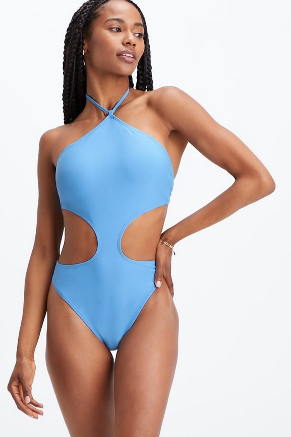 Asymmetric Cut Out Color Block One-piece Swimsuit, Gradient Blue High Cut  Stretchy Bathing Suits, Women's Swimwear & Clothing