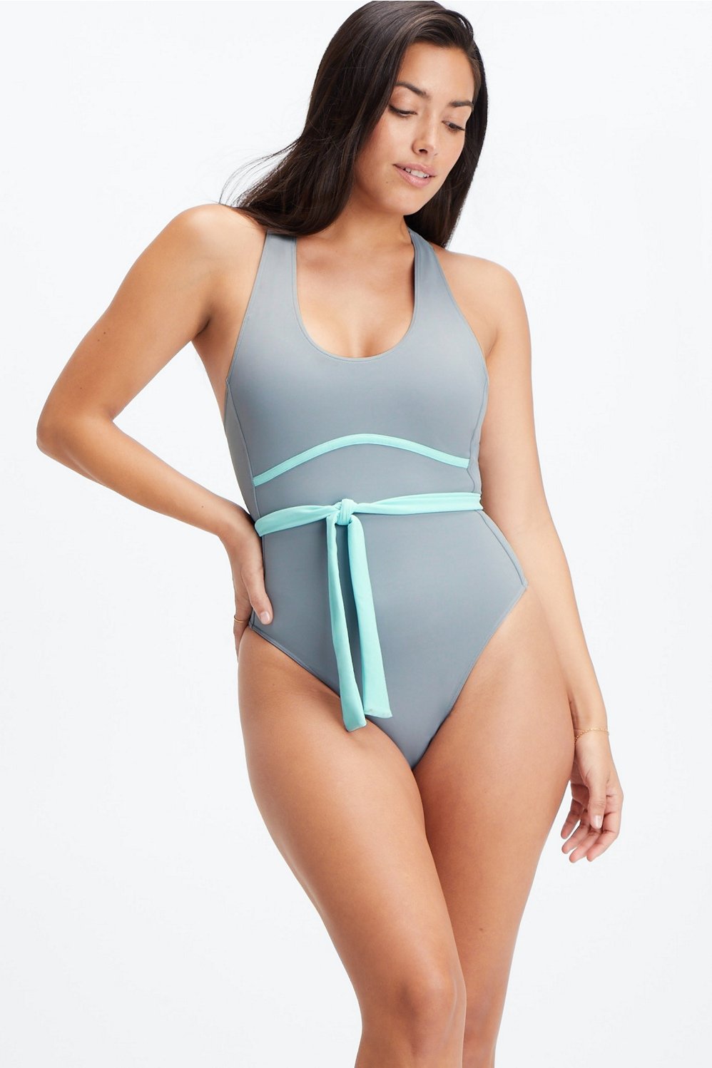 Geometric Zip Up Cupless Swimsuit, Swimsuits