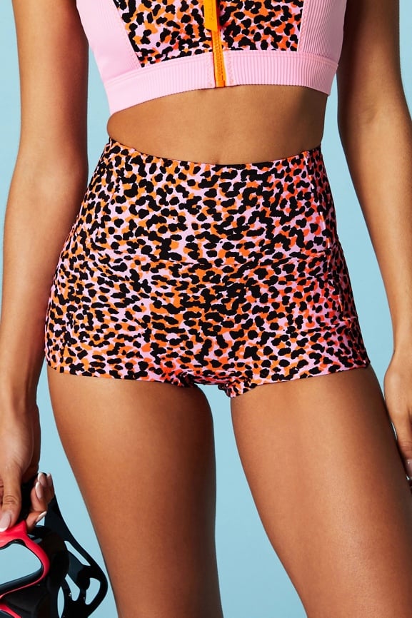 Fabletics Womens Latrice Coral Tropical Palm Print Athletic Running Shorts  Small
