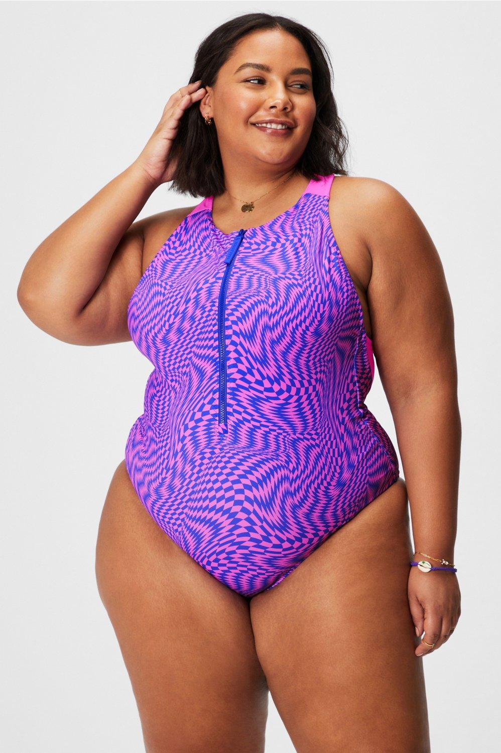 Zip-Front Racerback Shaping One-Piece Swimsuit - Fabletics