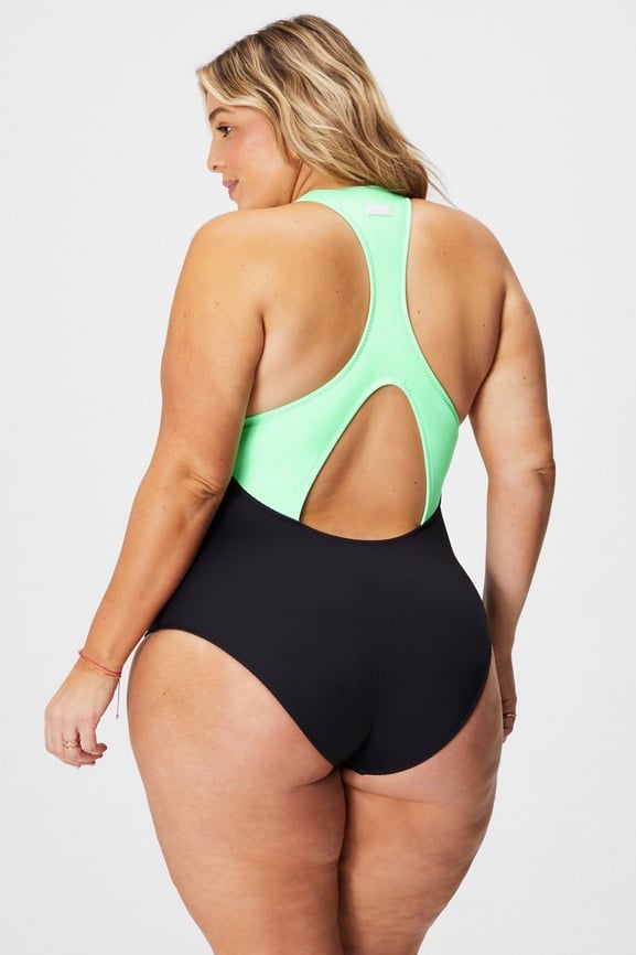 Zip-Front Racerback Shaping One-Piece Swimsuit - Yitty