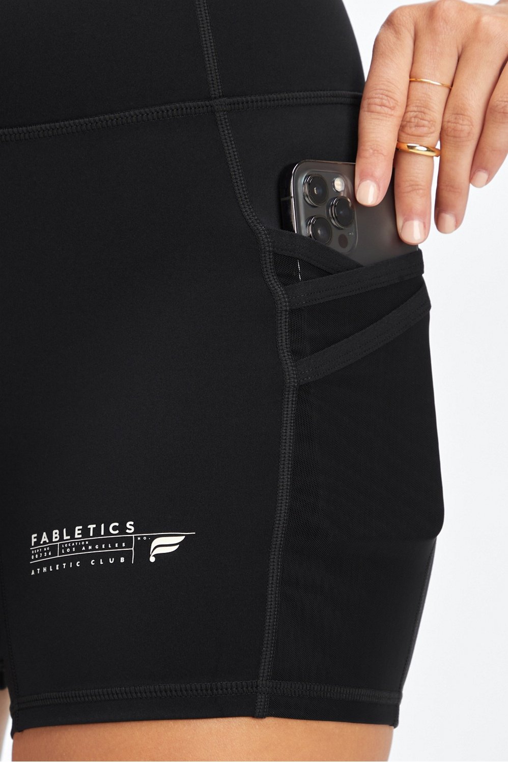 Fabletics Black Trinity Mid-Rise Pocket Short 5  Shorts with pockets,  Cropped black leggings, Fabletics