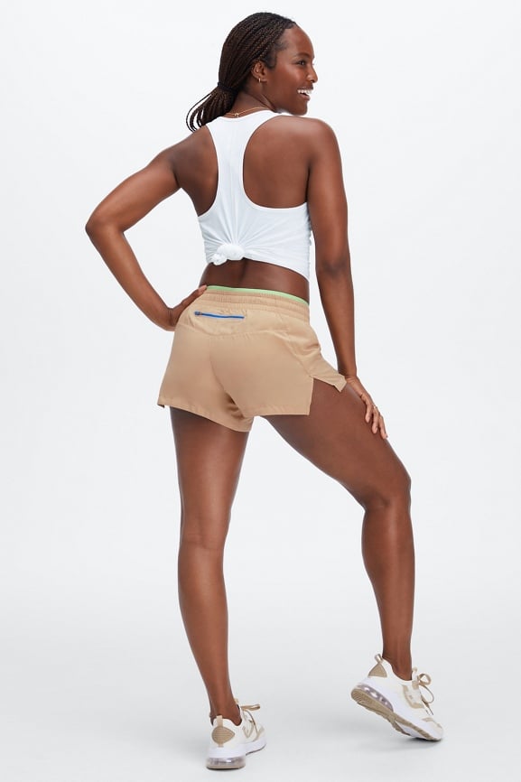 Fabletics Shorts Womens Medium M Austyn Run Short Orange Back Zip Pocket  New