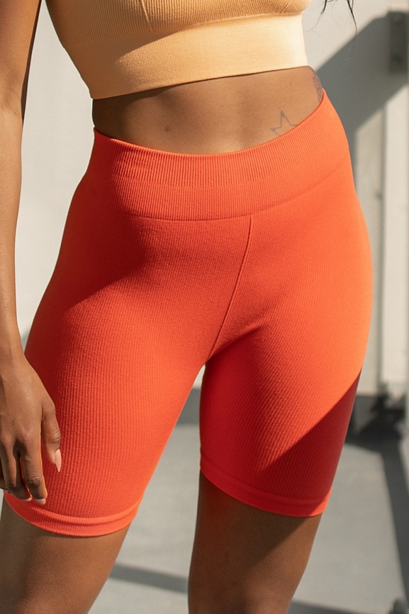 High-Waisted Seamless Fitness Bike Shorts - Orange