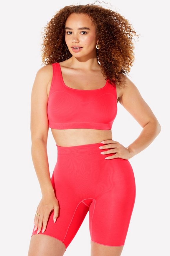 Fabletics Mesh Me Smoothing Midi Bralette Womens Neon Pussy Pink