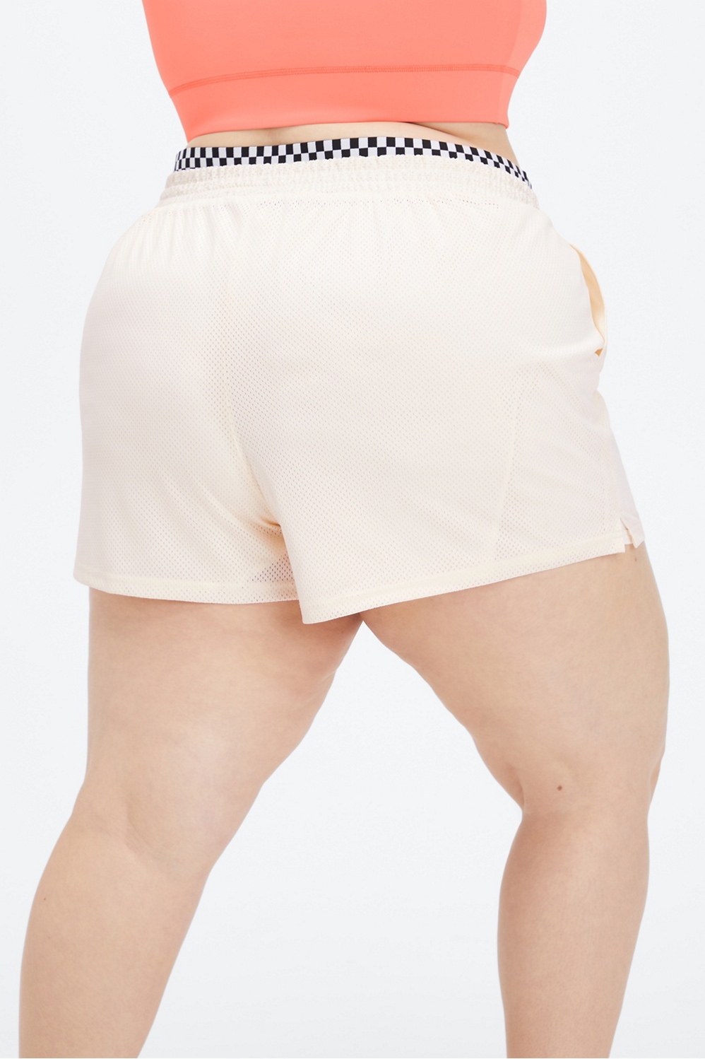 Fabletics Basketball Shorts Womens 1X Aisha Mesh Lined Checker Cream Gym