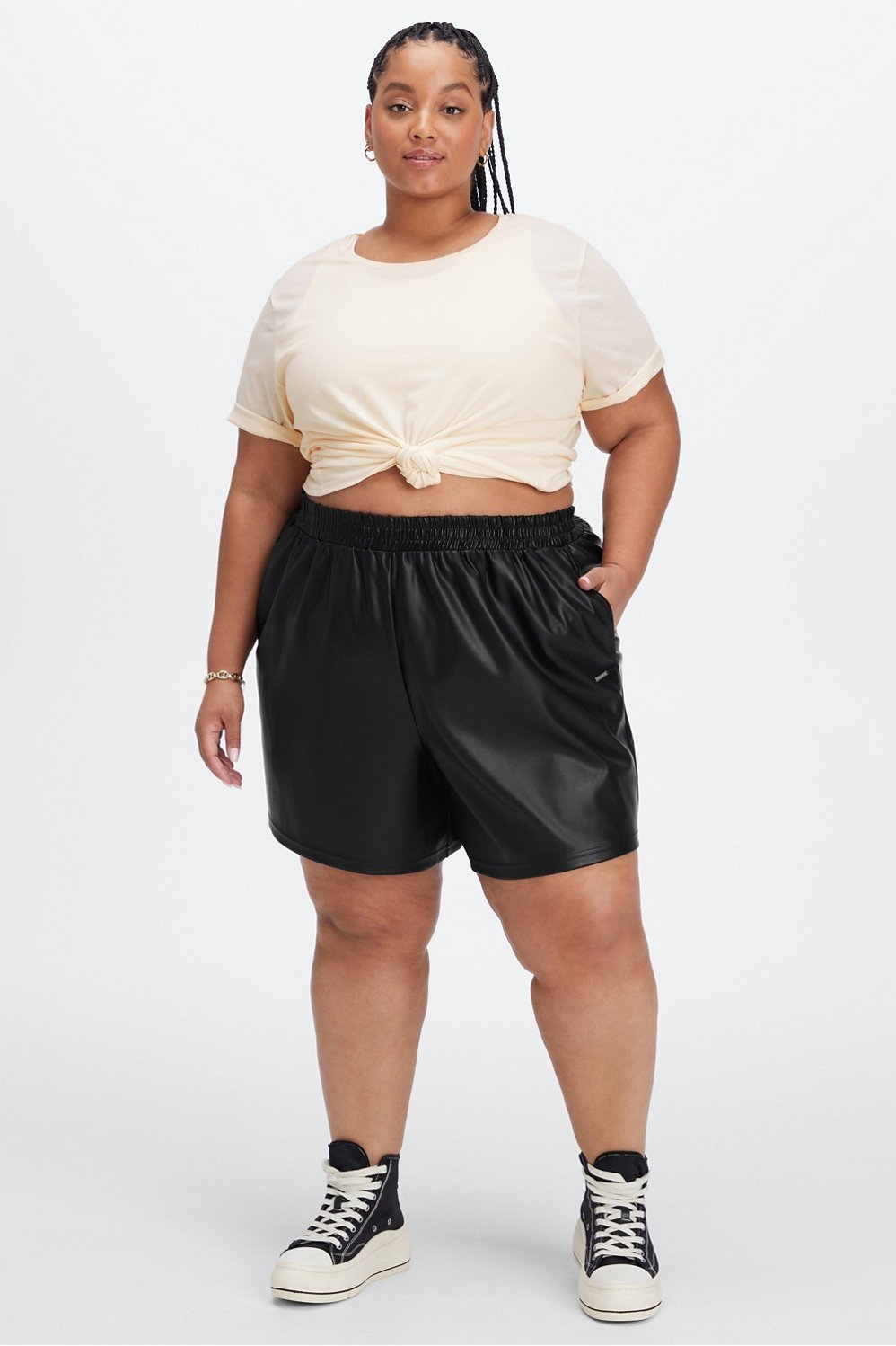 Plus size high deals waisted leather shorts