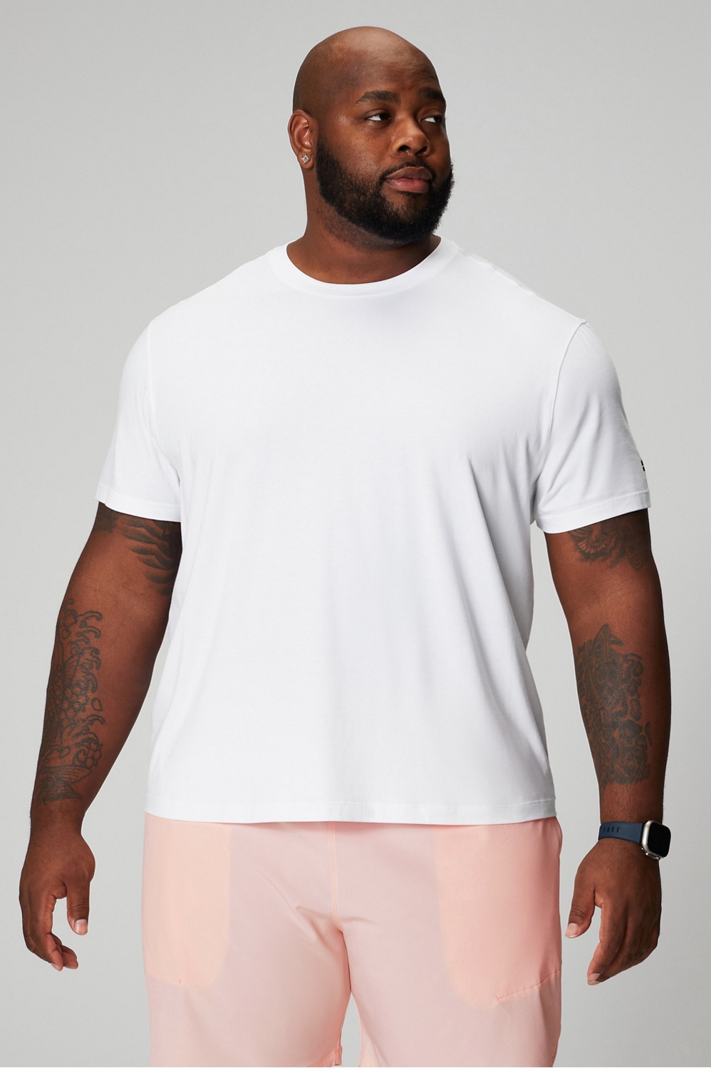 Fabletics Men Crew Neck T Shirt Short Sleeves Sports Logo Navy