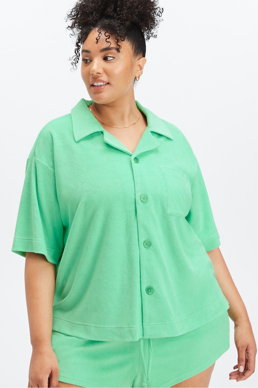 Fabletics Island Terry Boxy Button Up Womens plus Size