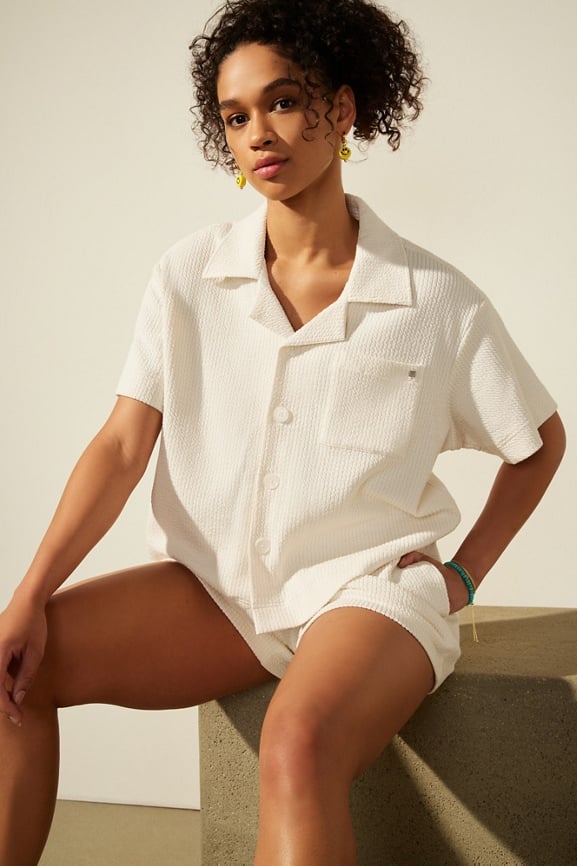 Crinkle Knit Boxy Button Down - Fabletics