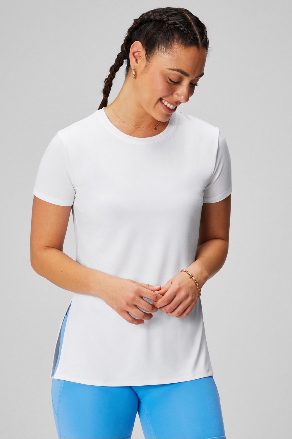 Fabletics Women's White Short Sleeve Tunic T-shirt Size Small