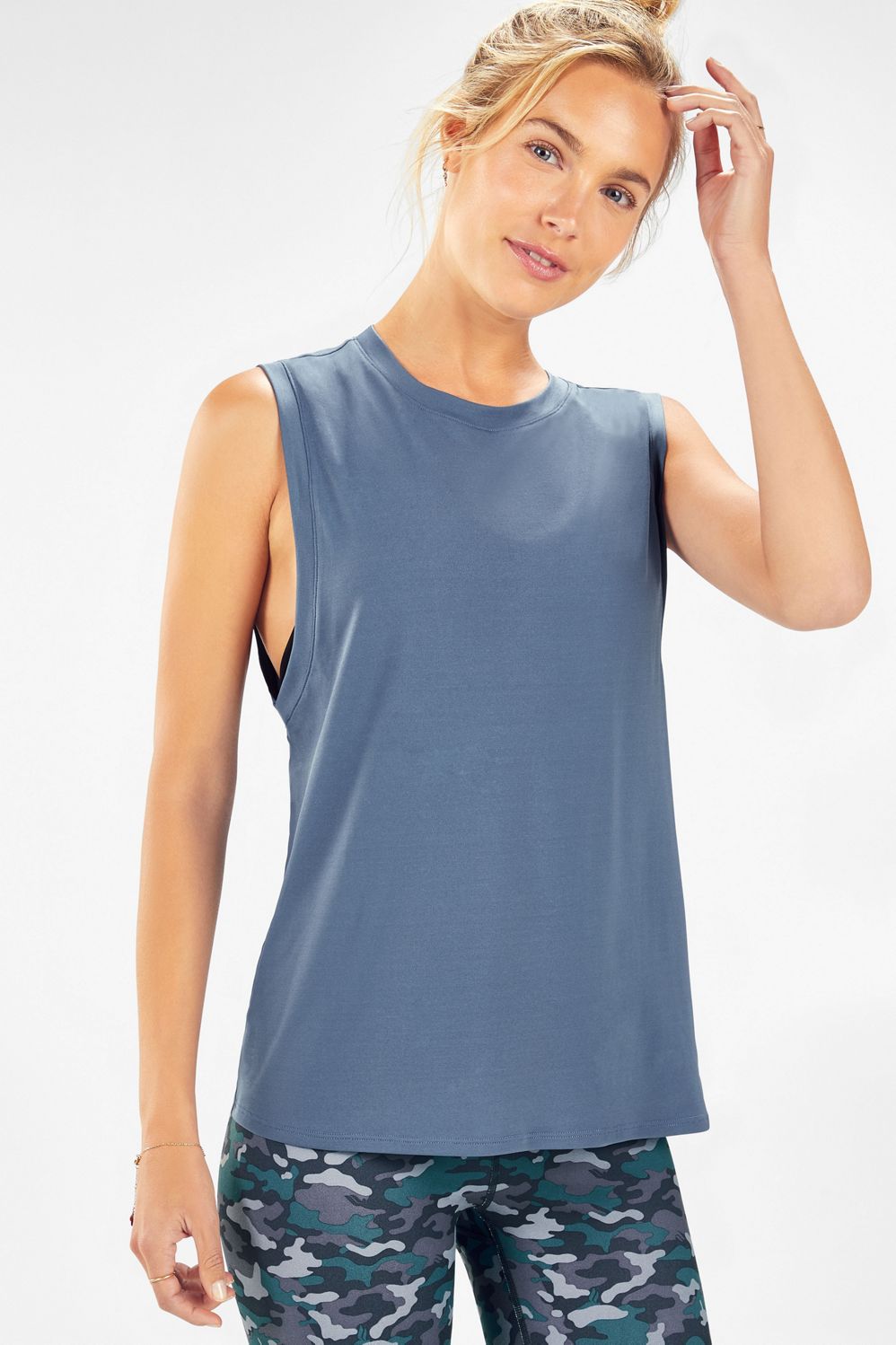 Fabletics Women's Tank Top Lacey Open Back Knit Loose Twist Knot