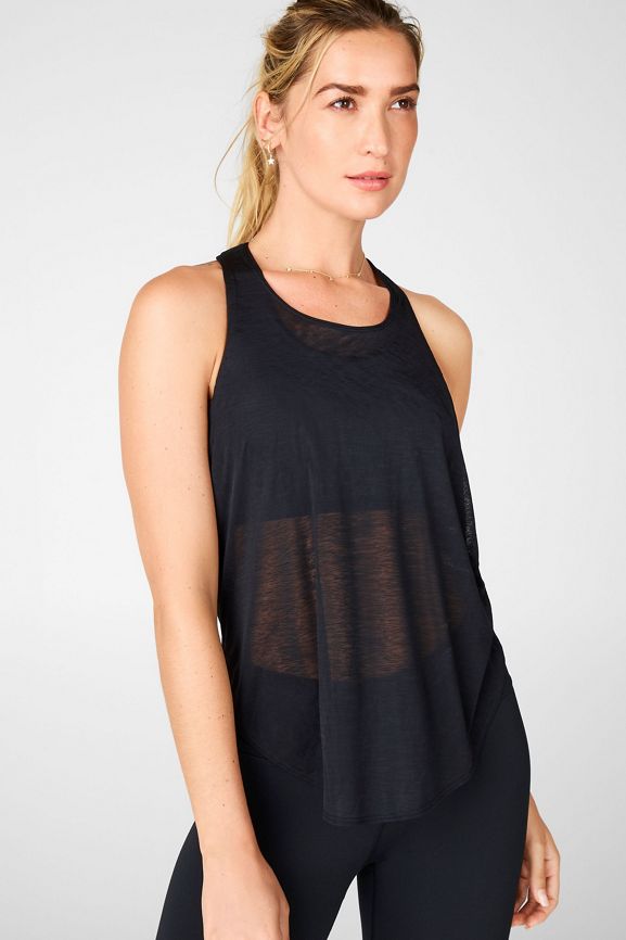 Raise The Barre Mesh Tank With Built In Sports Bra in Black