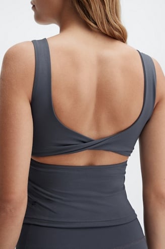 Fabletics twist tie back white workout tank top small